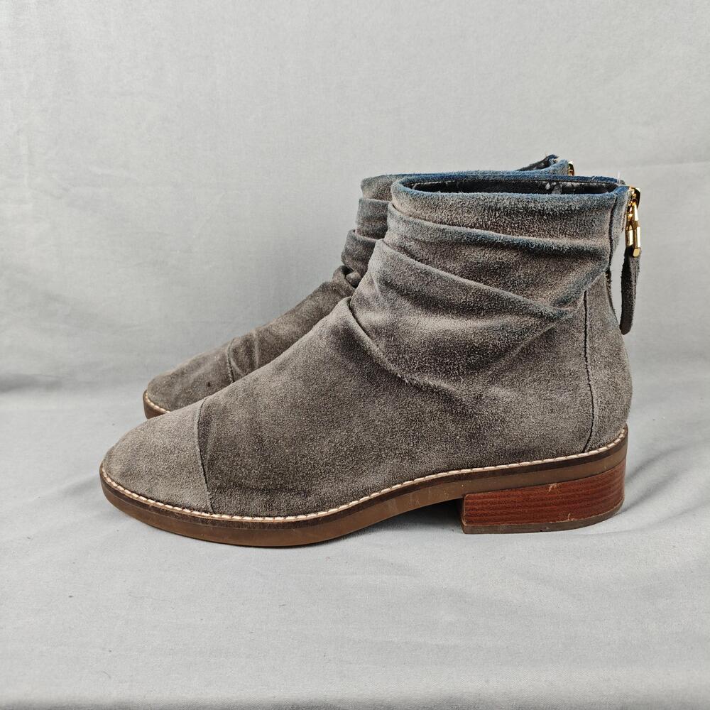 Cole Haan Boots Womens Size 9 Gray Suede Ankle Booties Grand.OS Zip Block Heel